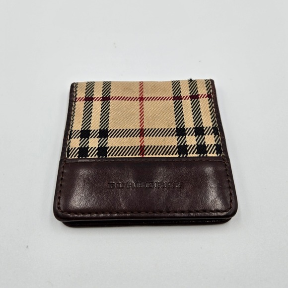 Burberry Coin Pouch Leather Plaid Check Brown Snap Closure Wallet - Picture 2 of 8